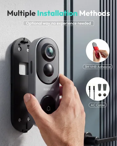 Miniatura 7 de BOTSLAB Cámara de timbre de video inalámbrico de 5 MP, vista de 180° de la cabeza a los pies, detección de movimiento AI, modo VR, funciona