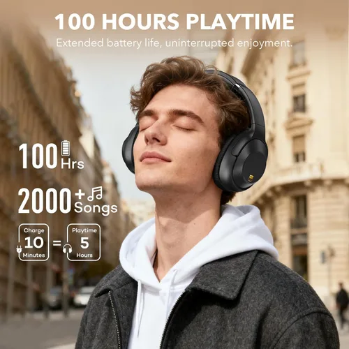 Miniatura 5 de YMOO Auriculares con cancelación activa de ruido para viajes en avión, audio LDAC de alta resolución, auriculares ANC con cable e inalámbricos, 100