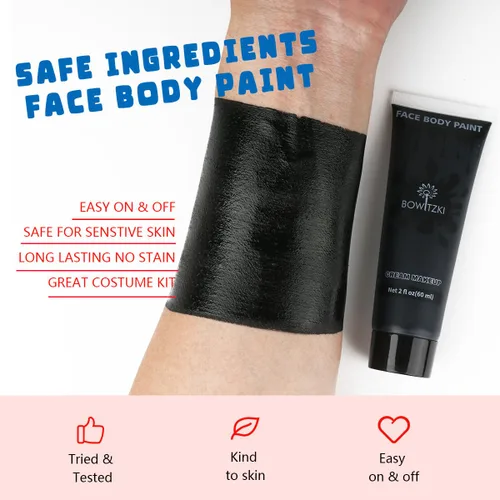 Miniatura 2 de Bowitzki Pintura facial y corporal de 2 onzas, maquillaje en crema, 2.0 fl oz, pintura facial a base de agua, efectos especiales para adultos, Negro