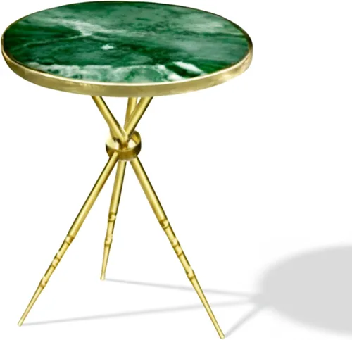 Miniatura 13 de Moderna mesa auxiliar redonda pequeña, mesa auxiliar de acero inoxidable con 3 patas doradas, elegante y ligera parte superior de mármol sintético