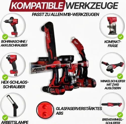 Miniatura 4 de Soporte para herramientas PERCH para Milwaukee M18 18v Monta de forma segura 5 herramientas inalámbricas Montaje universal Organizador