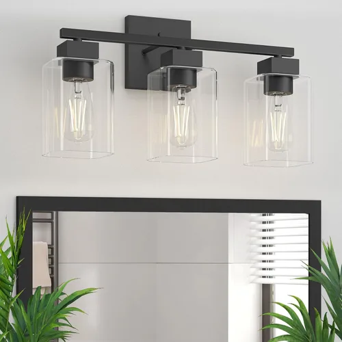 Miniatura 18 de Lámpara de tocador de baño de níquel cepillado, diseño cuadrado de 3 luces, certificación UL y luces cuadradas para baño sobre el espejo