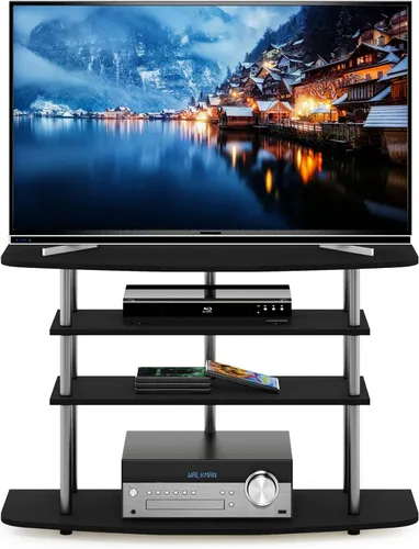 Miniatura 5 de Furinno Turn-N-Tube - Soporte para televisor de 3 niveles, centro de entretenimiento sin herramientas, consola de TV para televisores de hasta 32