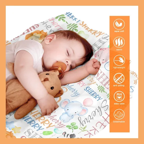 Miniatura 9 de Manta personalizada con nombre de bebé, regalo para niños y niñas, franela suave, manta personalizada con león, elefante, jirafa, manta de forro