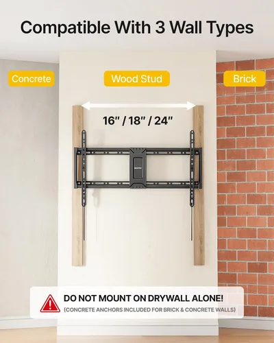 Miniatura 8 de monTEK Soporte de pared fijo resistente para televisores de 37 a 90 pulgadas, soporte ultra delgado de perfil bajo de 1.1 pulgadas, capacidad de 200
