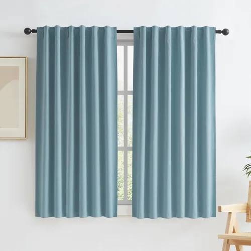 Miniatura 99 de Paneles de cortinas de ventana 100% opacas, con trabillas traseras, bolsillo para barra, gancho, cinturón, aspecto plisado, cortinas para sistema