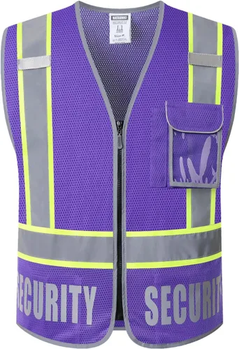 Miniatura 9 de Chaleco de Seguridad para Hombres y Mujeres Chaleco de Seguridad Reflectante con 5 Bolsillos y Cremallera Frontal Chaleco de Malla de Alta Negro