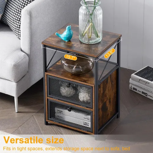 Miniatura 6 de VECELO Juego de 2 mesitas de noche, mesa auxiliar con cajón abatible, moderna mesita de noche para dormitorio, sala de estar, oficina, fácil