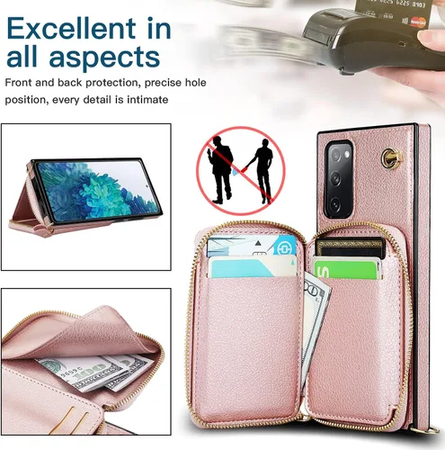 Miniatura 7 de Asuwish Funda de teléfono para Samsung Galaxy S20 FE 5G de 6.5 pulgadas con protector de pantalla y soporte para tarjetas con cremallera, soporte