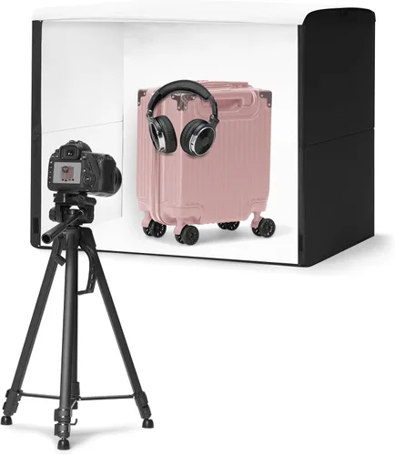 Amazon Basics Caja de luz para fotografía, 25 x 30 x 25 pulgadas, caja de estudio fotográfico plegable portátil grande con luz LED, 1 unidad, color