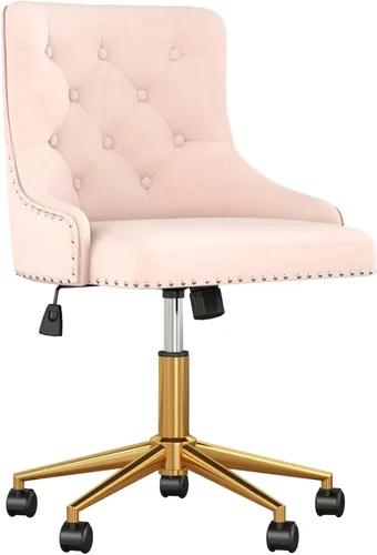 Silla de escritorio de oficina en casa de terciopelo sin brazos, silla giratoria de tocador pequeña y linda ajustable en altura para mujeres/niñas,