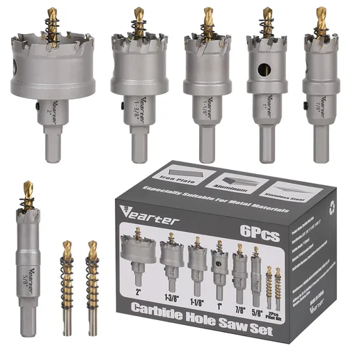 Miniatura 12 de Kit de sierra perforadora de carburo de 15 piezas, cortador de agujeros de metal de 5/8 a 3 pulgadas con taladro piloto, sierra perforadora