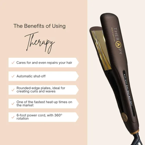 Miniatura 4 de Therapy Iron Gold Edition - Placas de cerámica de 1 1/4 pulgadas con tecnología infrarroja que repara el cabello Dorado