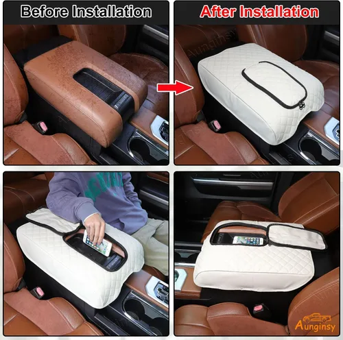 Miniatura 5 de Aunginsy Funda para reposabrazos de consola central compatible con Toyota Tundra 2007-2021, de cuero, almohadilla de tapa de cojín de consola media