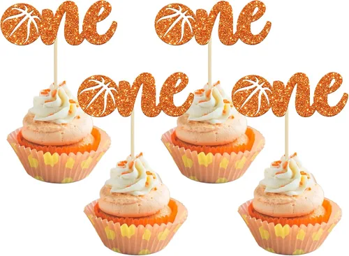 Miniatura 7 de Gyufise 24 piezas de baloncesto Oh Baby Cupcake Toppers Jugador de Baloncesto Escena Temática Púas de Fruta para Deportes Tema Babyshower Cumpleaños