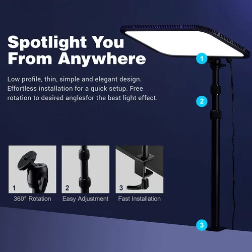 Miniatura 7 de Godox Luz de llave ES45, luz de video LED con soporte de escritorio extensible, control inalámbrico 2.4G, 0-100% de brillo y temperatura