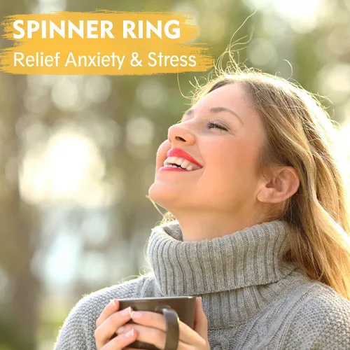 Miniatura 18 de LAOYOU Anillo giratorio para aliviar la ansiedad y la ansiedad para mujer, acero inoxidable de 0.236 pulgadas, con purpurina, para aliviar