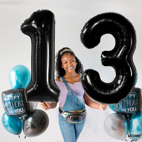 Miniatura 5 de KatchOn, Globos negros enormes del número 13, 40 pulgadas, globo negro de cumpleaños número 13 para decoraciones de cumpleaños de 13 para niños