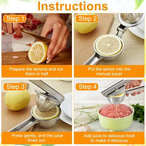 Miniatura 6 de Exprimidor de limón de acero inoxidable, exprimidor manual de prensa manual con mango ergonómico, prensa de ajo, extractor de frutas a prueba