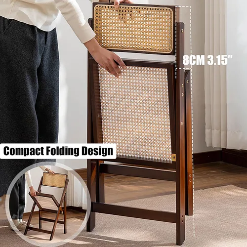 Miniatura 3 de KISKIS Sillas plegables de ratán de madera, portátil, ahorro de espacio, silla de comedor para balcón, sala de estar, con asiento elástico de malla