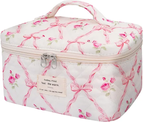 Miniatura 43 de Gosect Bolsa de maquillaje grande, bonita bolsa de cosméticos para mujeres y niñas, bolsa de aseo estética de coqueta floral, bolsa organizadora