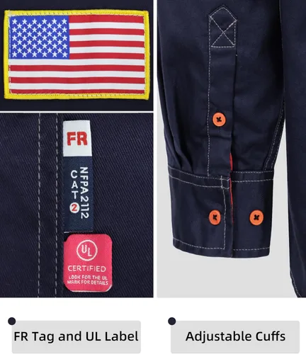 Miniatura 4 de BOCOMAL Camisas FR para hombre, resistentes al fuego, peso ligero, NFPA2112, camisa de soldadura ignífuga, acabado repelente al agua y al aceite