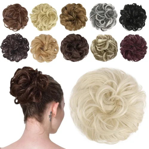 Miniatura 35 de FESHFEN Pieza de Cabello para Moño Desordenado - Extensiones Elásticas Onduladas Rizadas Scrunchies de Moño Chignon Sintético Postizos para Mujeres