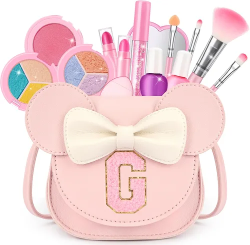 Miniatura 36 de Kit de maquillaje para niñas – Juego de maquillaje lavable real de 15 piezas – Cosmético no tóxico para niños pequeños con bolso de letras – Regalos