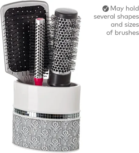 Miniatura 8 de Creative Scents Juego completo de accesorios de baño de damasco de espejo, juego de baño decorativo de 4 piezas blanco y gris incluye: dispensador