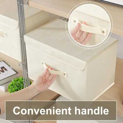 Miniatura 6 de Cajas de almacenamiento, contenedores de almacenamiento plegables con tapas, cestas de almacenamiento de tela de algodón y lino con asa