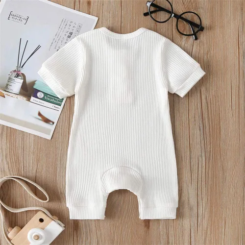 Miniatura 126 de Mameluco unisex de manga corta para bebé recién nacido, con botones, de una pieza, ropa de color sólido