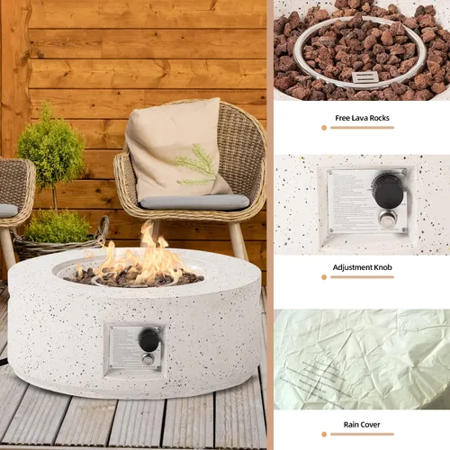 Miniatura 4 de HOMPUS Fogata de propano para exteriores, 40,000 BTU de 28 pulgadas, mesa redonda de hormigón de terrazo blanco con rocas de lava y cubierta
