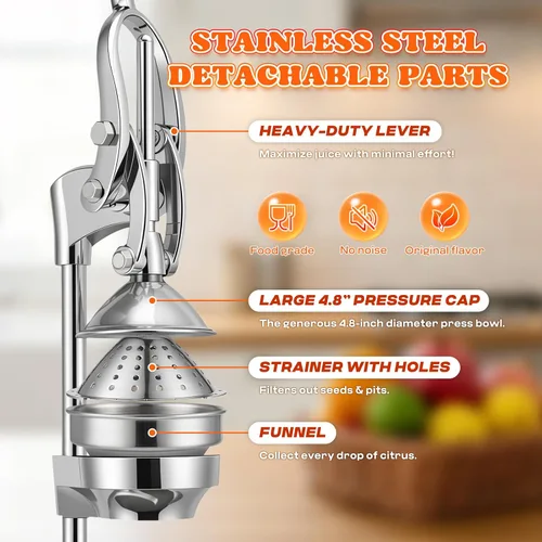 Miniatura 3 de Moongiantgo Exprimidor manual comercial, extractor de jugo de prensa manual resistente con 2 bolsas de frutas reutilizables, exprimidor profesional