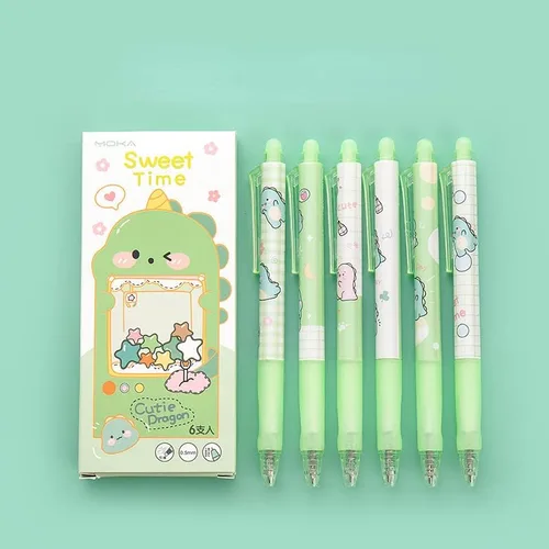 Miniatura 8 de 6 bolígrafos kawaii borrables con borradores, bonitos bolígrafos de gel con estampado de dibujos animados kawaii de 0.020 in, bolígrafos de tinta