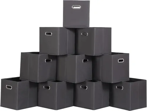 Miniatura 39 de Cubos de Almacenamiento Plegables Negros, Cajas de Almacenamiento de Tela, Organizadores de Cubos con Asas Duales para Organizador del Hogar, Juego