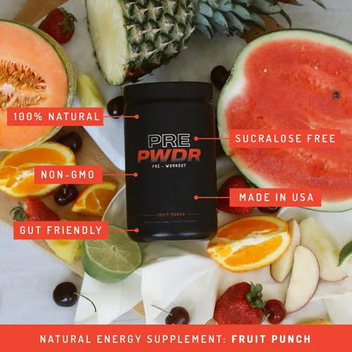 Miniatura 4 de Polvo pre-entrenamiento, totalmente natural para energía, bombeo, resistencia y fuerza, con cafeína (ponche de fruta)