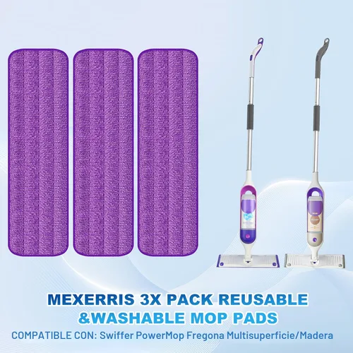 Miniatura 2 de Trapeadores en aerosol para limpieza de suelos de madera dura: mopa MEXERRIS con 3 almohadillas lavables para Swiffer Powermop - Trapeadores húmedos