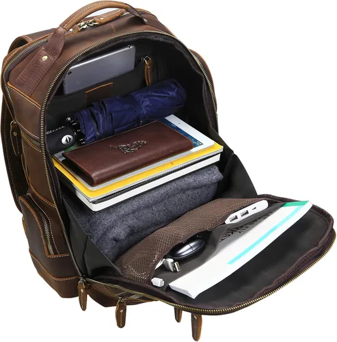 Miniatura 5 de Lannsyne Mochila vintage de cuero de grano completo para hombre de 15.6 pulgadas, mochila para laptop de camping y viajes, mochila de 24 L, Marrón