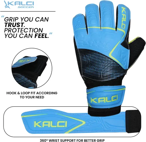 Miniatura 4 de Kalci Guantes de portero de fútbol para niños y jóvenes, guantes de portero para jugadores de campo para niños y niñas, en relieve, antideslizantes