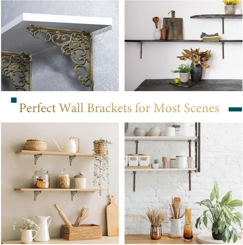 Miniatura 5 de Lounsweer 4 soportes de estante de latón antiguo resistentes de 8 pulgadas para montaje en la pared, accesorios flotantes decorativos para cocina