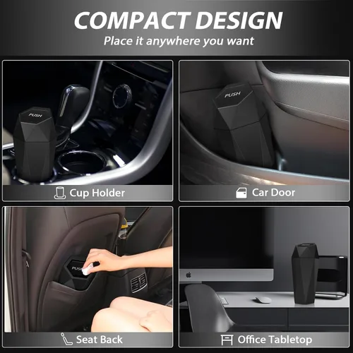 Miniatura 6 de Bote de basura para automóvil con tapa, 1 paquete de bote de basura para automóvil, a prueba de fugas, mini bote de basura para automóvil, hogar