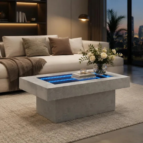 Miniatura 12 de FKWin Mesas de centro modernas negras – Mesa de centro cuadrada con espejo de profundidad infinita con luces LED, mesa negra para sala de estar