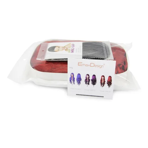 Miniatura 3 de EmaxDesign Pelucas de cosplay de 32 pulgadas para mujer con gorra de peluca y peine (rojo oscuro)