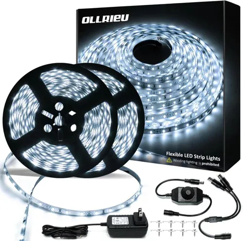 Miniatura 9 de Tira de luces LED blancas de 10 pies, cinta regulable de 12 V con control remoto infrarrojo, luz de cinta adhesiva SMD 2835, conectable, cortable