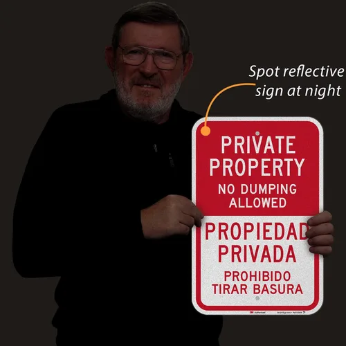 Miniatura 8 de SmartSign Letrero de metal bilingüe con texto en inglés "Private Property - No Dumping Allowed, Prohibido Tirar Basura" de 18 x 12 pulgadas