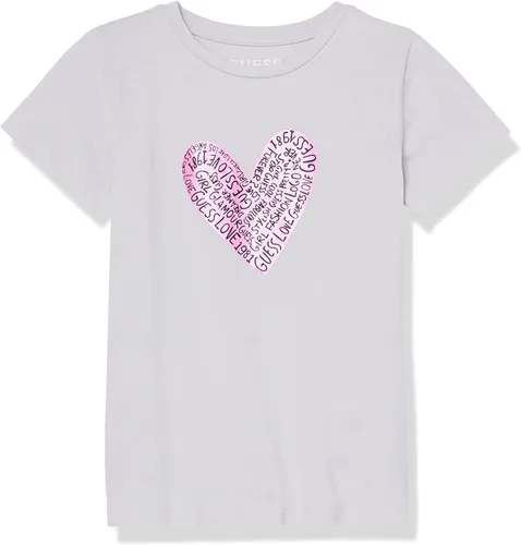 GUESS Camiseta de manga corta con logotipo de corazón gráfico para niñas