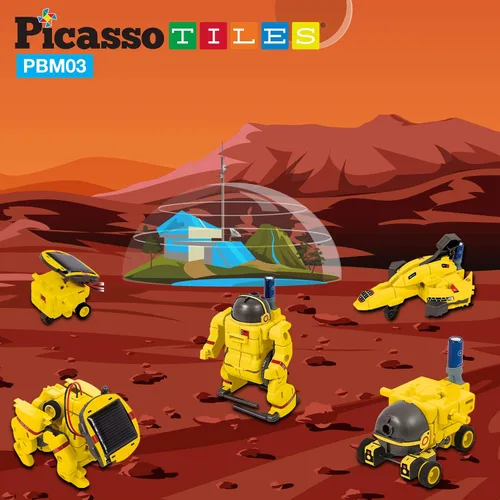 Miniatura 6 de PicassoTiles STEM - Robot espacial con energía solar para niños, juguete educativo de aprendizaje de ingeniería de construcción, 6 en 1, creativo