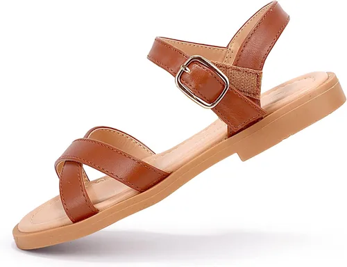 Miniatura 4 de PANDANINJIA Elva - Sandalias para niñas con puntera abierta, bonitas, planas, sandalias de vestir con tiras cruzadas, zapatos de verano para niños