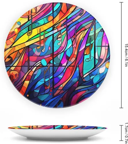 Miniatura 2 de Platos decorativos para decoración del hogar, notas musicales, bandeja decorativa con diseño de vitrales para mesa, plato de cena de cerámica