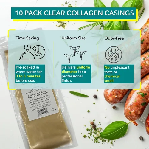 Miniatura 2 de The Sausage Maker® Fundas de colágeno transparente de 60 mm para hacer salchichas - Paquete de 10, funda no comestible para salchicha cocida